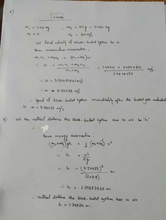 1.400g m, a 1.40ug , no a aug 0.024 kg u 20 U2 > 30 m/s Let final velocity of block-bullet system be v. Bom momentum conserva