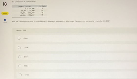 The tax rates are as shown below. 18 Tax Rate Taxable Income $0 - 50,000 50,001 - 75,000 75,001 - 100,000 100,001 - 335,000 3