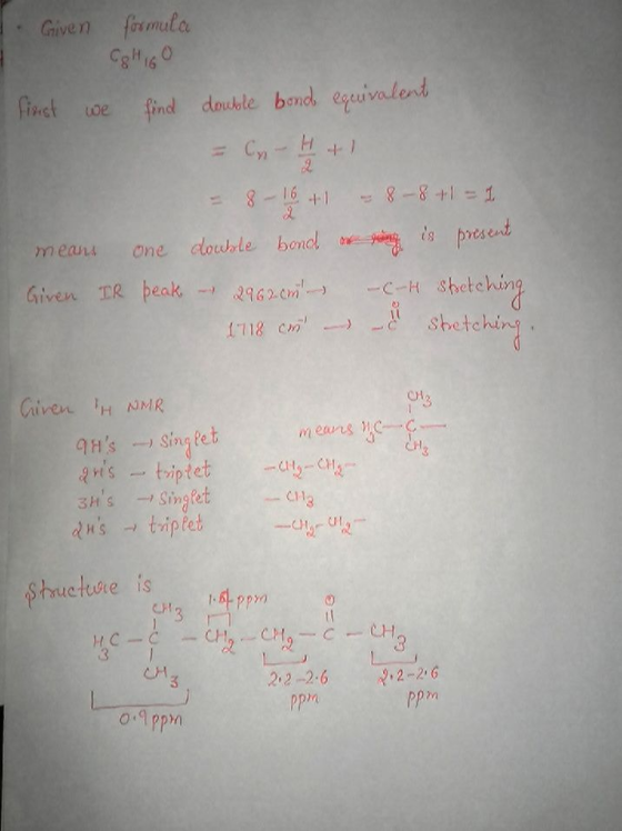 I Given formula CH160 first we find double bond equivalent = C₂ - H+1 = 8-16 +1 - 8-8 +1 = 1 means one double bond any is pre