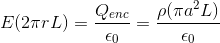 E(2\pi rL)=\frac{Q_{enc}}{\epsilon_0}=\frac{\rho (\pi a^2L)}{\epsilon_0}