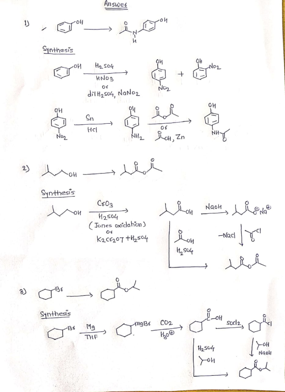 Answe6 Sinthesis Oh No2 OH Ho S04 oH HNO3 No2 dilH2s04, NaNo2 OH OH Sn N ,Zn No2 2J Synthesis CrO3 NaoH -oH OH H2504 Tones ox