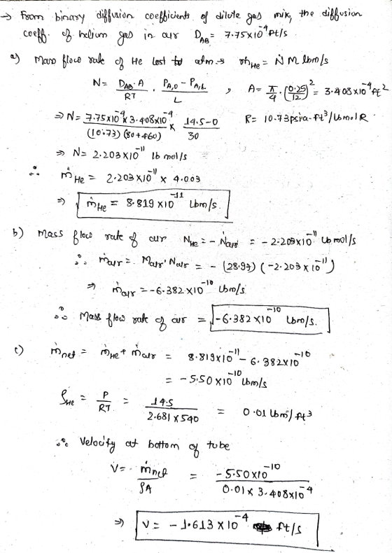 RTL from binary diffusion coefficients of dilute gas mix, the diffusion coeff of helium gas in air DAB 7.45x10 otis a) Maro