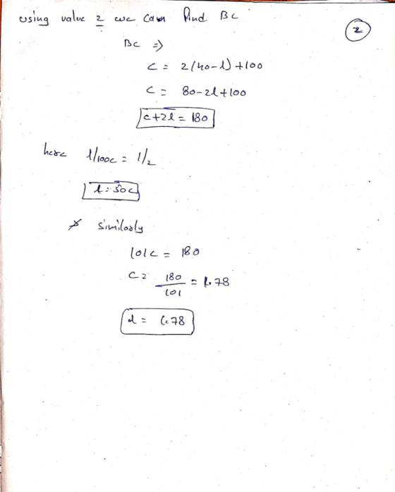 Aud Be using value 2 wc Caw C2(40-1 +l00 80-21tloo e+2= 180 Post similosls lole=Bo C 2 80 to1 Ce78