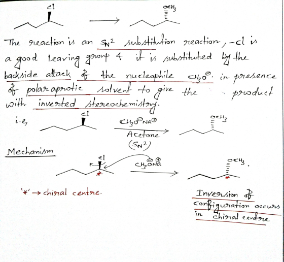 el OCH₃ Jlnost The reaction is an Sw? substitution reaction, aclis good leaving group 4 it is substituted by the backside att