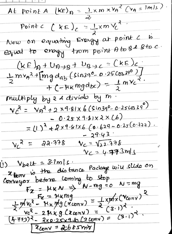 At point A Ken IxmxvAr CVA CVA = imis) Now on to enagy 2 Point a Ċ XE dc Lom vc 2 equating Energy at point c. equal to from