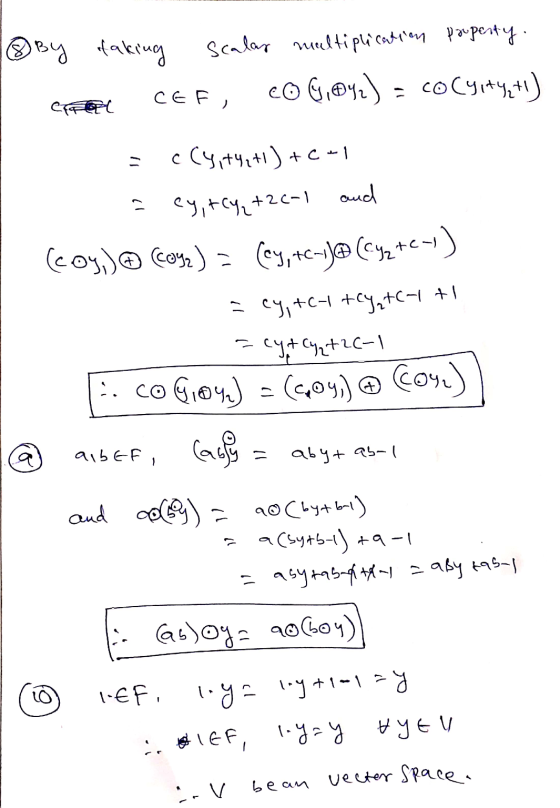 @ By ofaking scalar meltiplication property. effel CEF, CO 69@yz) = co Cynty,+l) = c Cynthe+1)+cal = cy, tcy,+22-1 and (coy)