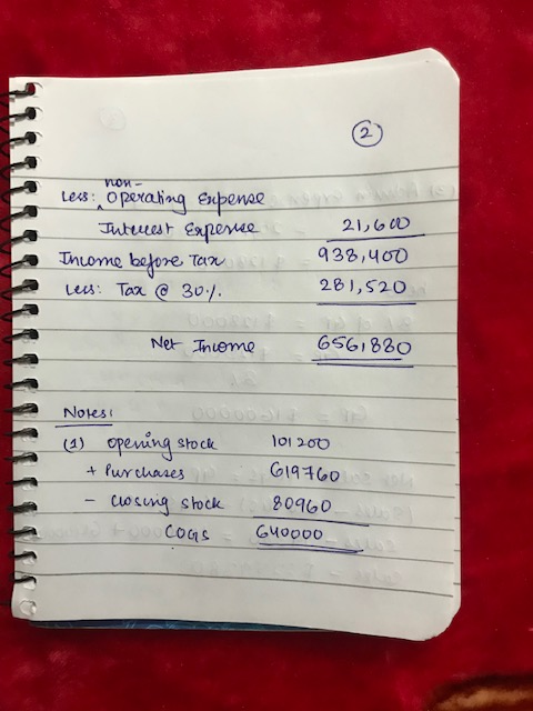 Von - AAAA Less: Operating Expense Interest Expense Income before mare Less: Tax @ 30.1 21,600 938,400 281,520 Net Income 656
