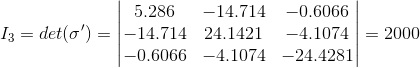 13 = det(o) = 5.286 -14.714 -14.714 24.1421 -0.6066 -4.1074 -0.6066 -4.1074 -24.4281 = 2000