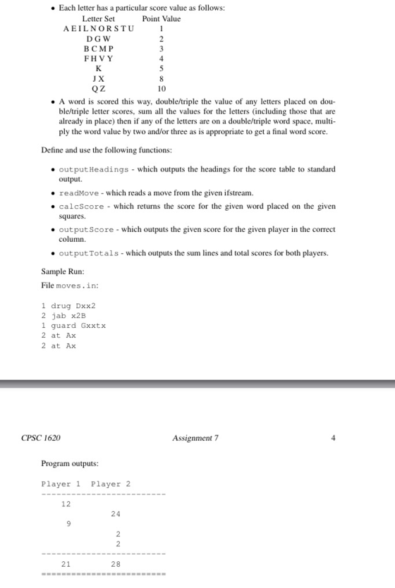 Each letter has a particular score value as follow