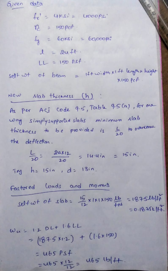 Given 28 titlinum 212 20 data to = 4ksi = wooopsi a = 150 pct. fay - Coksi = 60,00opsi l = Quff. LL = 150 est. of beam - Itt