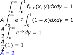 fx,y(x,y)dxdy = 1 Ae | (1-X)dxdy = 1 ए|N (1) = 1 |N