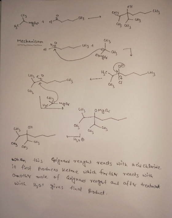 CHI - CH3 mgB + e CH₂ CH3 Mechanisum Chin CH3 + 9 CH3 Hie CH3 omgbr Chly CH Ho CH3 CH3 when this Grignard reagent reacts with