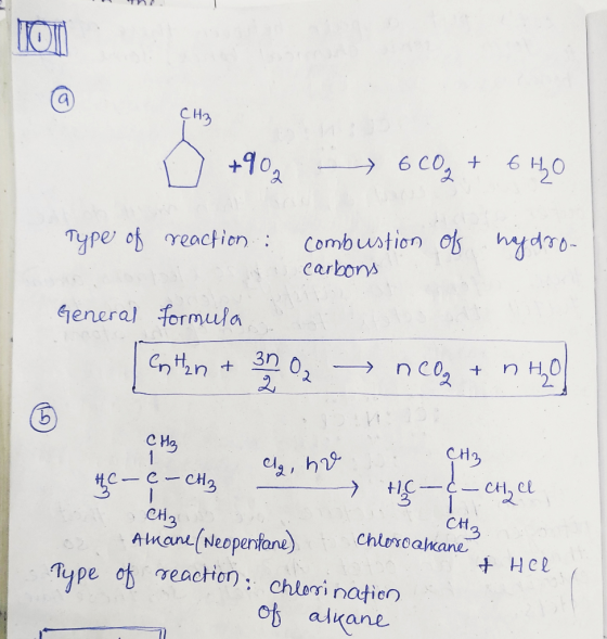 n +90 - 6CO₂ + 6H2O Type of reaction combustion of hydro- carbons General formula Testan + 30 02 neoz+nhol CH₂ cl, hvor te -