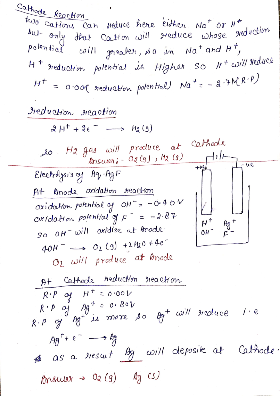 Cathode Reaction two locations can reduce here either Not or H* but only that cation will reduce whose reduc potential will g