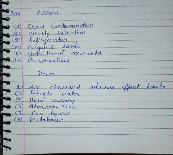 Acros Anss (2) Cross Contamination (6) Varriety Selection (9) Refrigerratar (l0) Origanic foods CI1) Nutritional (12) Poreser