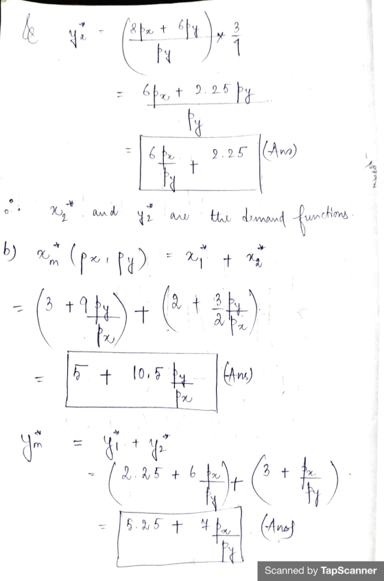 & 3 & px + 6py py 6x + 9.251 ly 61 2.25 Ano) + سل xat and ye are g b) m the demand functions (per py) +$1) + (2.48 지 t ng 3 l