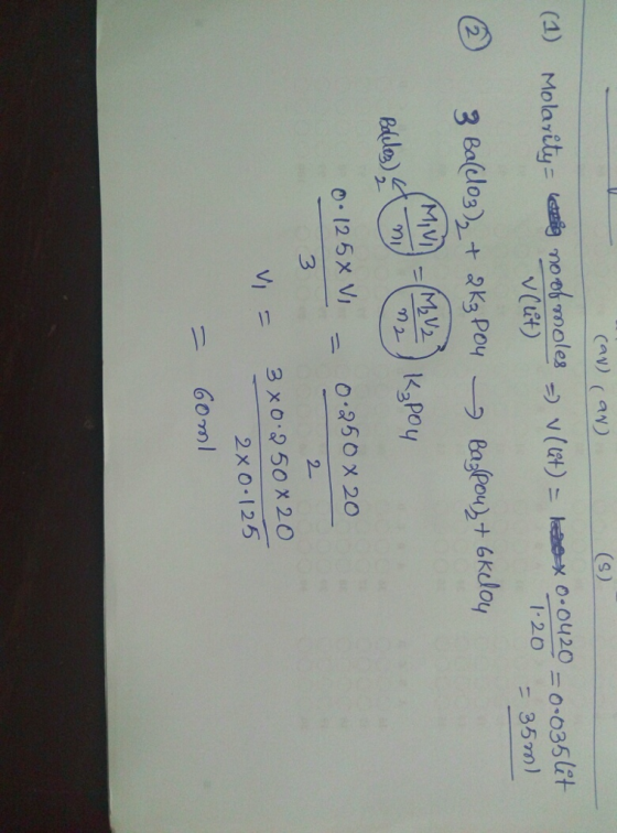 CaN)aN) (4) Molarity- G晌.noof.rnoleg v (ut) 12035 们2- 0-12 5x VI 0:250×20 2 = 2- 2x 0-125