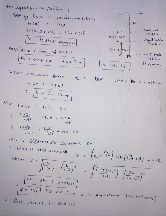 for equilibrium position => spering force = gravitational force K(n) mo x 10.084 103) 1.254 9.8 0.08 Natural length. Equilibr