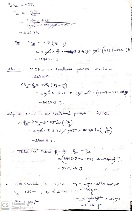 P2 V₂ = nRT2 Iz = = icmx76k I meal x .082 izati mate 3926.5K. -I = 47 = mg (Tz-TU) = 1 ni free48314344cybk (826-8-170-7)K =1