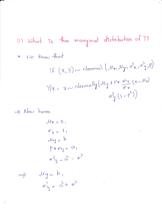 (1 ) What is the marginal distribution of y? styi bution ot y9 e Know lorma 2) No heye 2 2