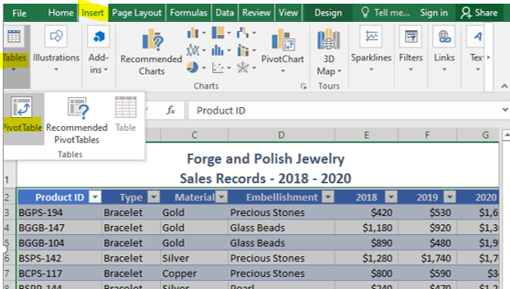 File Design Tell me... Sign in Share Home Insert Page Layout Formulas Data Review View L- IST Tables Illustrations Add- Recom