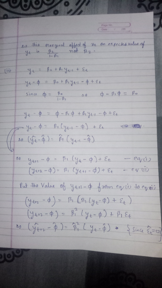 PO No 800 this Yt in Marginal effect of Nt on expected value of Br n ot B2. Yt Bo + B, Yt + Et Yt-$-Bot B, Yt1 - 2 +9+ since