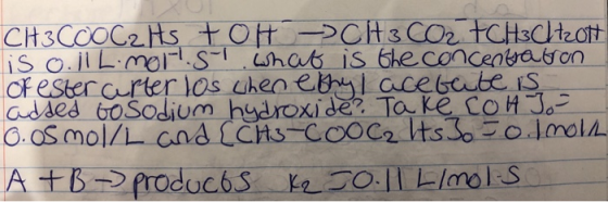 CH3COOC2 Hs +OHPCH3 COz tCHsCteott iS o.jl Lmai.S shab is 6he concentraron OF ester curter los uhen ebhyl acebaute IS Cadsed