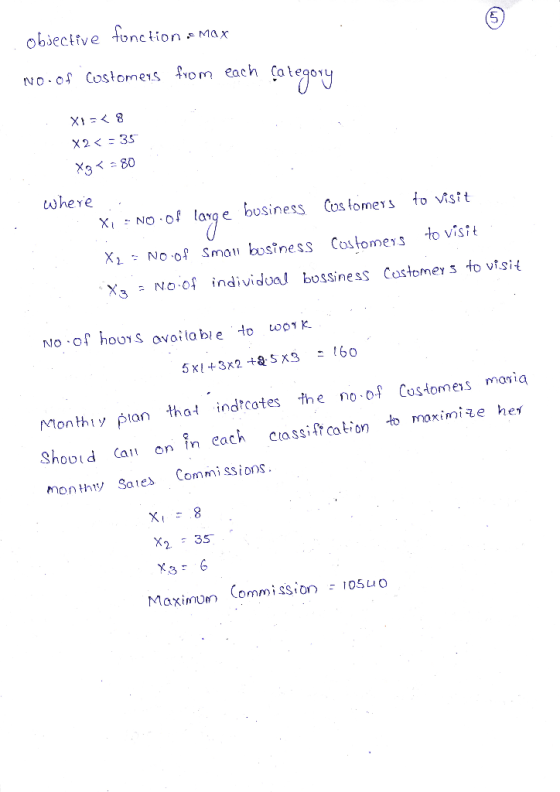 objective tonction .MAX No. of Costomers from each category X1 = 8 X2 <= 35 79<80 where . Xi - NO.of large business Costomers