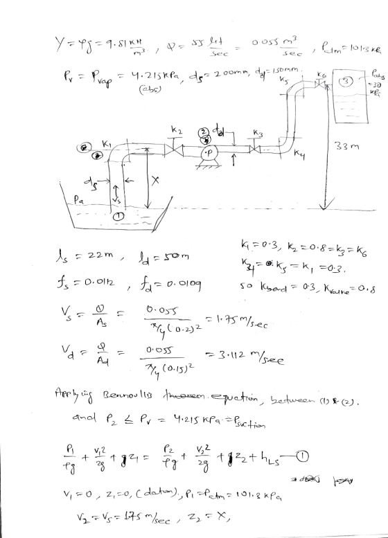 Yz4g=9.61 KM Pa oor m² o lot Petm=1013 kPa Sec sec - 15omm. Pr Pabs Prap = 4.215kpa, ds-200mm, dal (abs) Kg 30 K2 2 K3 Ki 33m