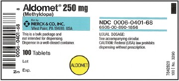• Aldomet® 250 mg (Methyldopa) -0401-68 MERCK & CO. INC. West Point, PA 19488 USA This is a buk package and not intended for