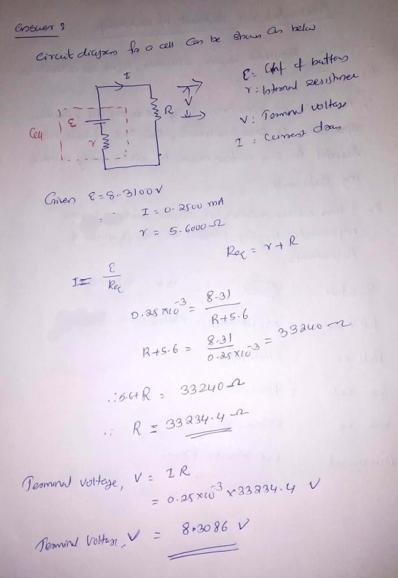 Terminal voltage, VIR Onswer shown as below Can be Circuit dilysum hos a cell I ✓ & Chorf of butters Vibsternal resishree V: