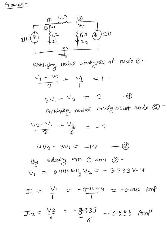 Рnsu04- 0 212 © 2A - Applying nodal analysis at node 0- vive + y = 3V1 - V2 = 2 € Applying nodal analysiscat node Uz-ul + V2