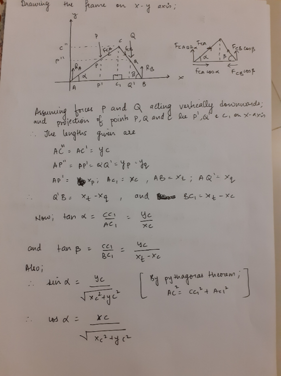 Drawing the I on x -y axis; P . ARB FCA cosa Fogloss 2 1 07 BN TO P QIB Assuming forces P and Q acting vertreally downwards;