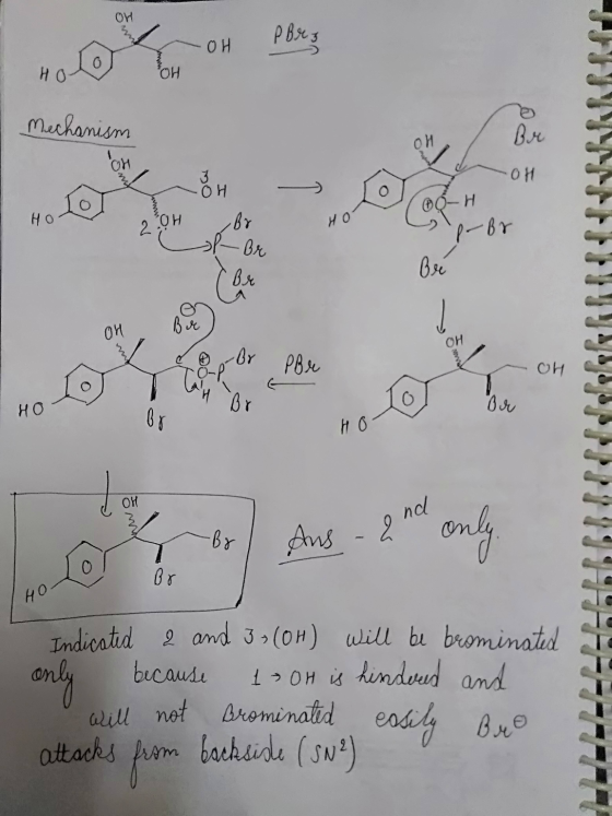 OH no lo tom on Poes Mechanism o ch - Br - Br OH CH Hot HOT Indicated 2 and 39(0H) will be brominated only because I OH is hi
