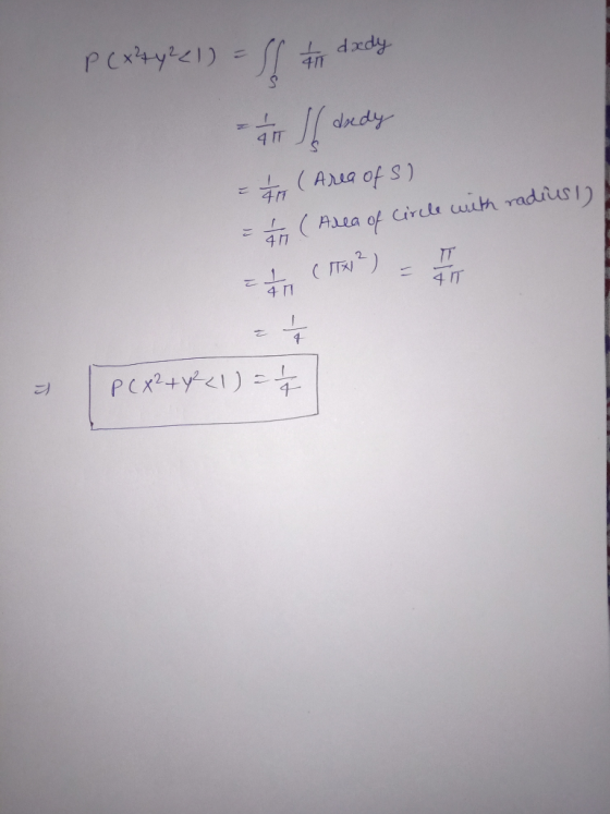 PCx4yie1) dxdy 4/1 N 4IT (Aua of S) 4 circle wih radius1 (ALLA of TT 4IT 4 Pex2ty)