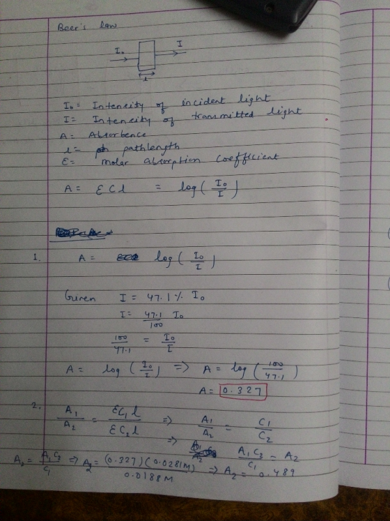 Beers law I= Intencity of incident light I= Intencity of trammitted light. - Abforbence da a path length E molar absorption