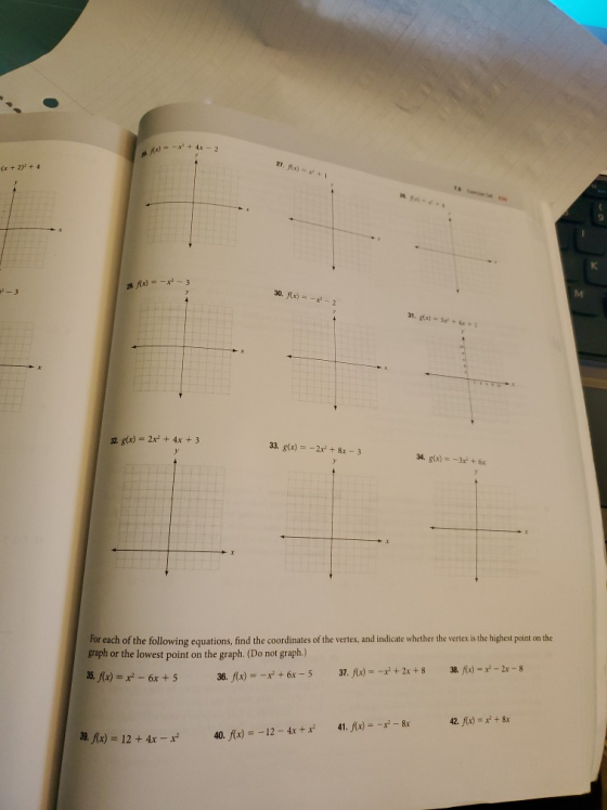 - -**+- 2 -(x + 2) + 1 21. f) 30. FOX) -- М. 31. g) 3 32 g(x) = 2x2 + 4x + 3 33. g(x) = -2x + 8x - 3 34. g(x) = -3x + 6x For