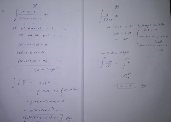 3x² + x + 2 dx 2x3 + x2 + 4x + 1 x 2 + 9 let 2x3 + x2 + 4x + 1 let x2 + 9 = 42 charged limit for x ² + 9 = +2 at de diff. bot