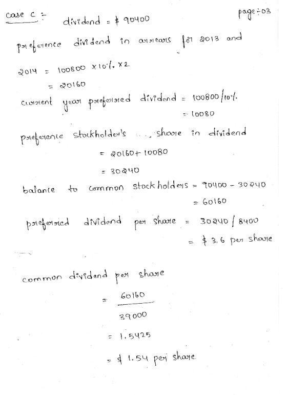 case ca dividend = & 90400 Page 503 poreference dividend in 21 siears for 2013 and 2014 = 100800 x10. X2 = 20160 Cumbient yea