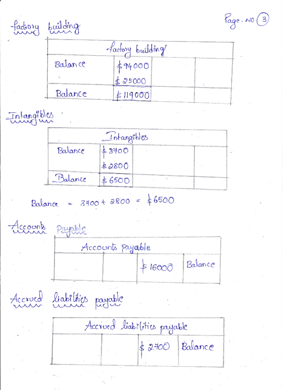 Paga. NO ( 3, facbory building facdory building $94 000 $25000 Balan ce Balance $119000 Jatangibles Intangibles $ 3400 Balanc