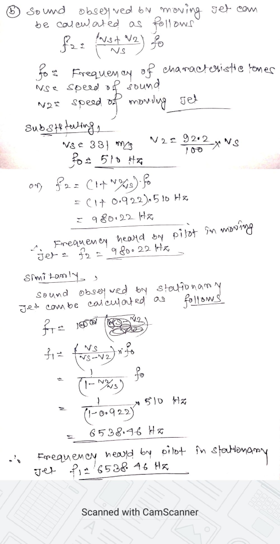 ① sound observed by moving Jet com be calculated as follows far frost V2 NS fos Frequency of characteriste tones Nse soeld of