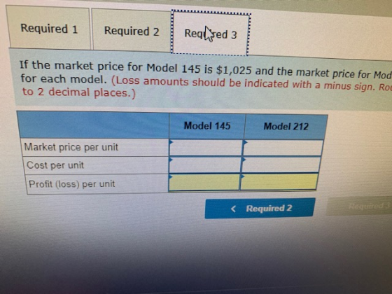 Required 1 Required 2 Realised 3 If the market price for Model 145 is $1,025 and the market price for Mod for each model. (Lo