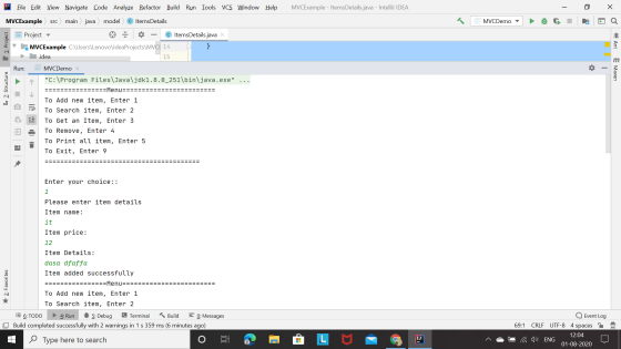 MVCExample - Items Details.java - IntelliJ IDEA - 0 х File Edit View Navigate Code Analyze Refactor Build Run Tools VCS Windo