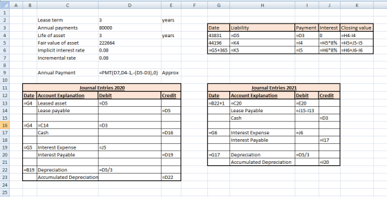 A B С D E F G H J K 1 2 3 years 3 80000 years 4 5 6 Lease term Annual payments Life of asset Fair value of asset Implicit int