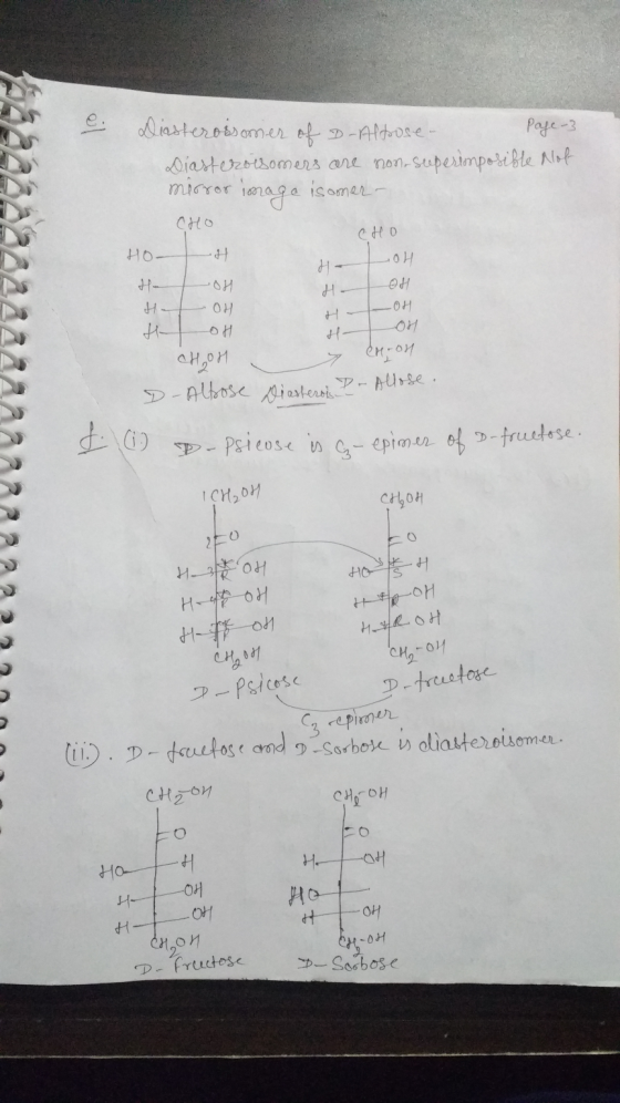 e Diasterossoner of D-Allose Page -3 Diasteroisomers are non-superimposible Not mirror image isomer- CHO CHO 애 Ha H- OH H -OH