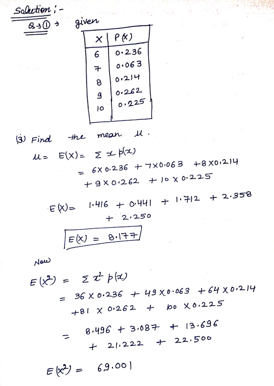 Selection ; - 030 given x1 PKD 0.236 7 0.063 6 8 0.214 9 0.262 0.225 10 u. mean the (3) Find u= E(X)= Exp(x) +8x0,214 6X 0.23