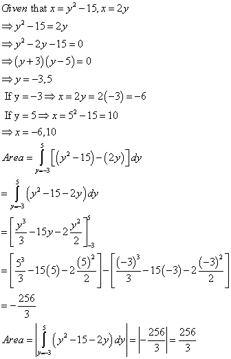 Given that x = y2 – 15, x = 2y = -15= 2y = 22-2y-15 = 0 =(x+3)(x-5) = 0 y=-3,5 If y=-3= x=2y = 2(-3)=-6 If y = 5= x= 52 -15=
