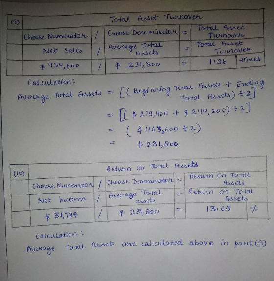 09) Total Asset Turnover Total Choose Denominator = Choose Numerator asset Twinover I Met sales 1 Average Total - Total Asset