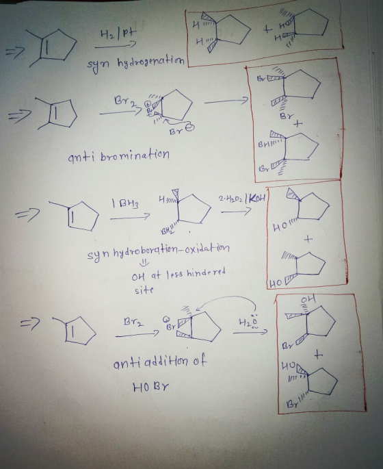 Hur Halpt + HT Hw H11 syn hydrogenation Br Bre Brispred anti bromination BY DIE IBH2 H 2.4202 1 KOH Horrek syn hydroboration-