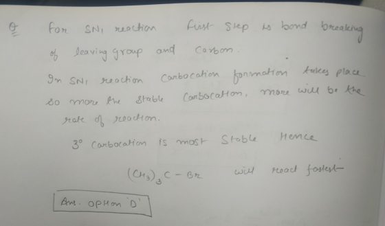 o for sNI reaction first step is bond breaking of leaving group and carbon. In SNI reaction Carbocation formation takes place